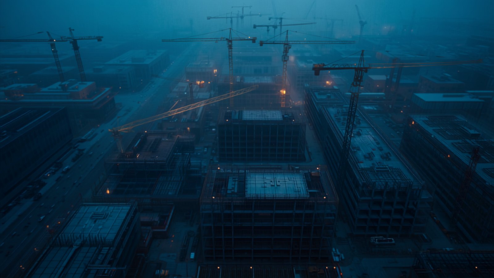 Aerial view of an active construction project